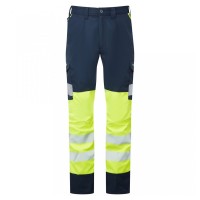 Leo Workwear Winsford Stretch Cargo Trousers Hi-Vis Yellow / Navy